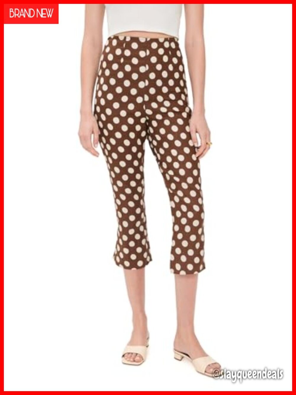 Linen Capri Pants High Rise Loose Fit Polka Dot Summer Casual